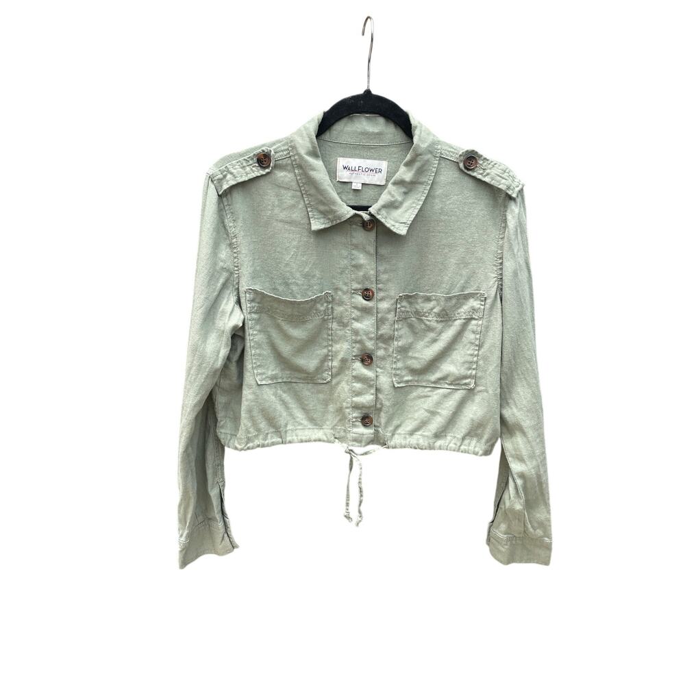 WallFlower Cropped Utility Shirt Jacket Linen Blend Top Sage Green Size S